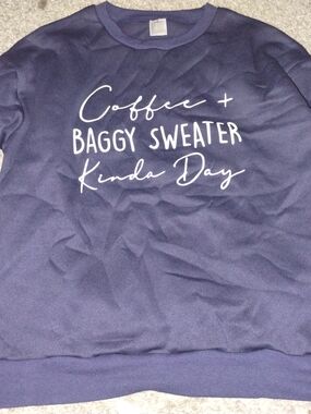 Coffee + Baggy Sweater Long Sleeve Kinda Day Navy Women’s Pullover Medium